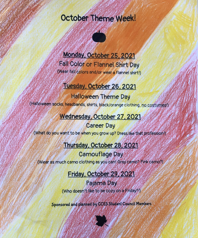 Student Created Theme Week LIst